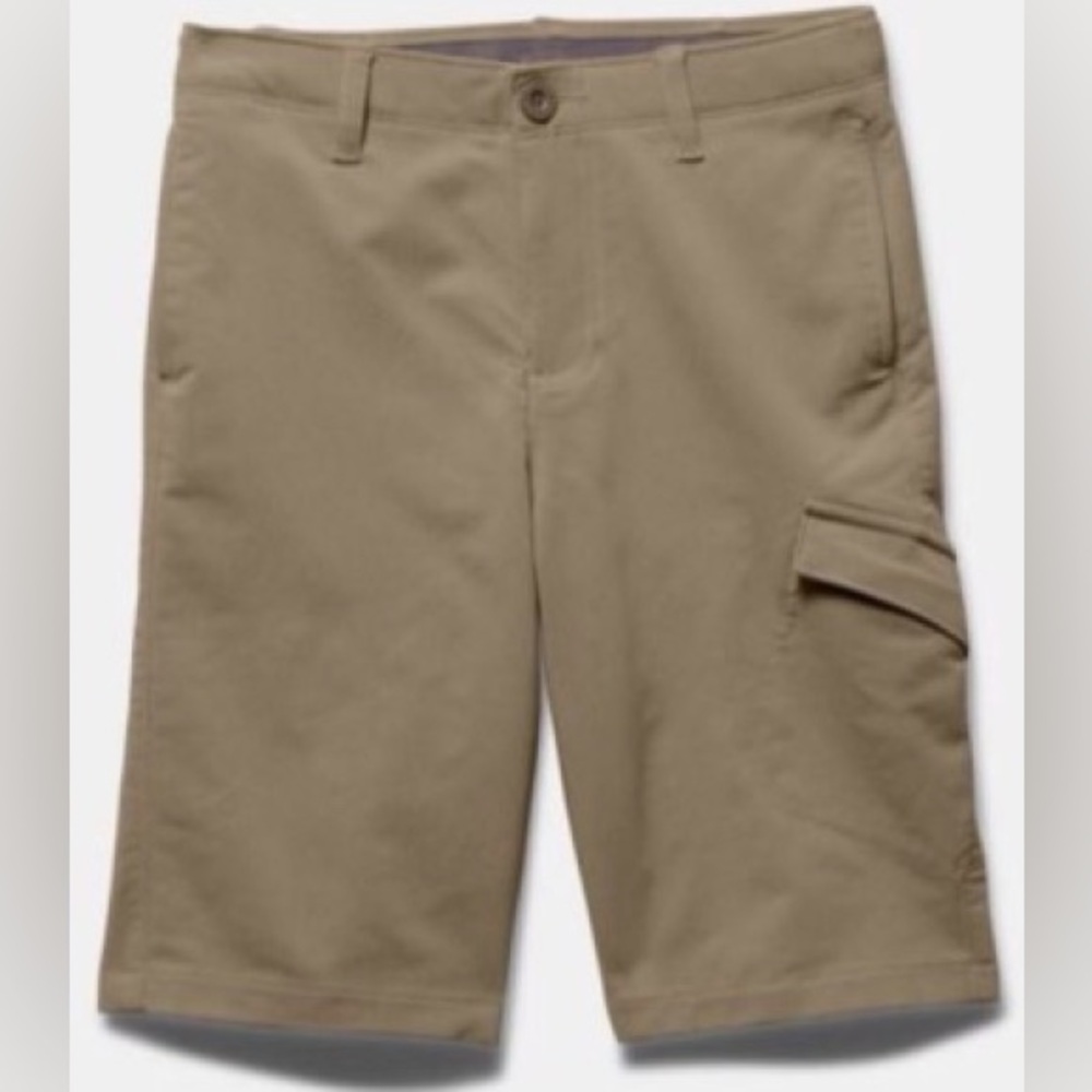 Under Armour UA Boys Kids Youth Golf Chino Uniform Shorts Khaki Size S Small EUC